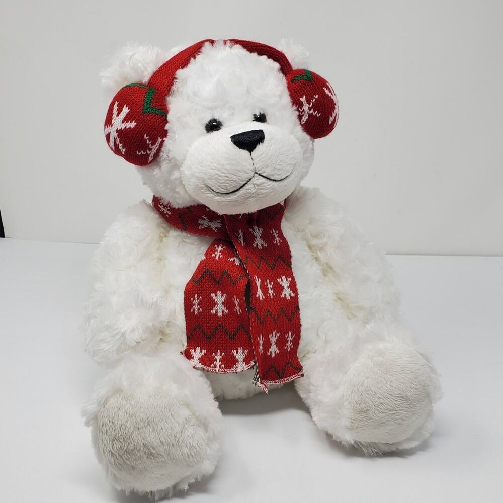 Mary Meyer White Bear with Scarf And Hat Holiday Christmas Toy Stuffed